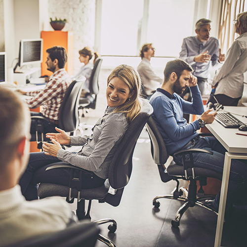 a team collaborating in their office space