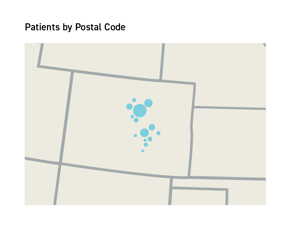 Patients by postal code map
