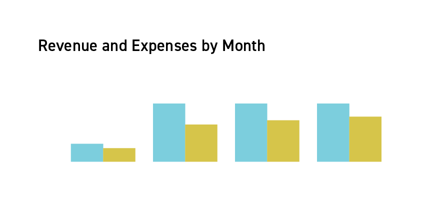 Revenue and expenses by month chart